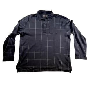 RLX Ralph Lauren Polo Shirt Mens XXL Long Sleeve Black Windowpane Pattern Pocket